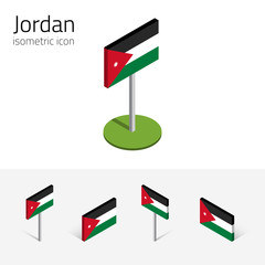 Jordanian flag (Hashemite Kingdom of Jordan), vector set of isometric flat icons, 3D style, different views. Editable design elements for banner, website, presentation, infographic, map. Eps 10
