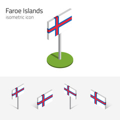 Faroe Islands flag (Kingdom of Denmark), vector set of isometric flat icons, 3D style, different views. Editable design elements for banner, website, presentation, infographic, poster, map. Eps 10