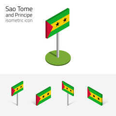 Fototapeta premium Sao Tome and Principe flag, vector set of isometric flat icons, 3D style. African country flags. Editable design elements for banner, website, presentation, infographic, poster, map, card. Eps 10