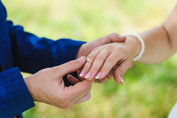 Bride and groom exchange rings