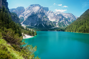 Obraz na płótnie Canvas View of Lake Braies, Italy