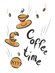 Coffee time retro poster with bakery.