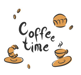 Coffee time retro poster with bakery.