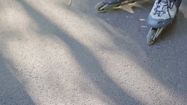 Close-up view of female legs in roller blades