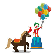 Clown and horse icon. Carnival festival fair circus and celebration theme. Colorful design. Vector illustration