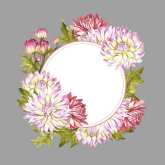 Frame with chrysanthemums. Hand draw watercolor illustration