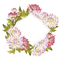 Frame with chrysanthemums. Hand draw watercolor illustration