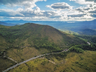 Fototapeta premium Beautiful Mountainous aerial landscape along Gordon River Road, Florentine, Tasmania, Australia