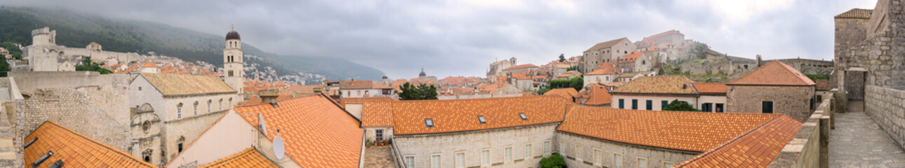 Fototapeta na wymiar A wide angle view of the walled Croatian city of Dubrovnik as seen from the city walls.