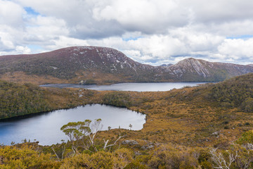 Wombat pool and Dove Lake in Cradle Mountain National Park, Tasmania, Australia
