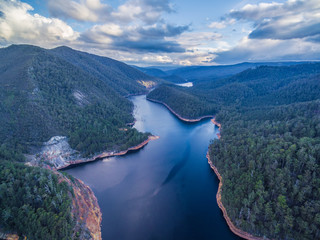 Beautiful Cethana lake aerial view. Cethana, Tasmania, Australia