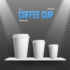Realistic Vector Coffee Cup Takeout Template Set. White Paper Co