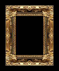 Antique picture golden frame isolated on black background, clipp