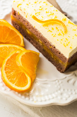 Orange cake on vintage plate