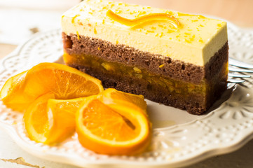 Orange cake on vintage plate