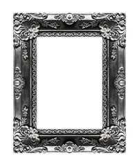 Antique picture gray frame isolated on black background, clippin