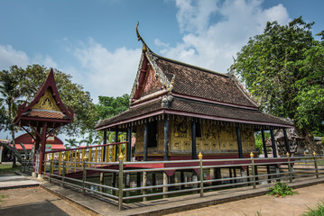 Hall of ancient Tripitaka  in the pool, Chanthaburi, Thailand.
