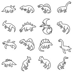 Dinosaurs, line icons set. Reptiles, symbols collection. reptiles mesozoic era, vector linear illustration © Matsabe