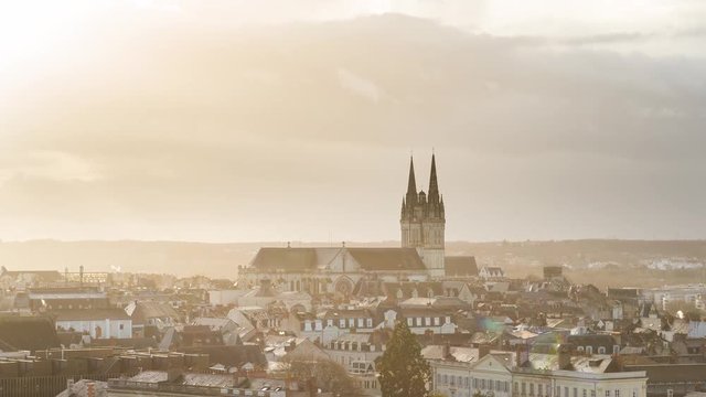 Angers, France Cathedral and Sunlight Day Timelapse