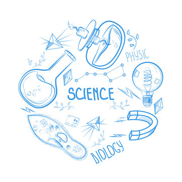 Hand drawn science set. Circle design