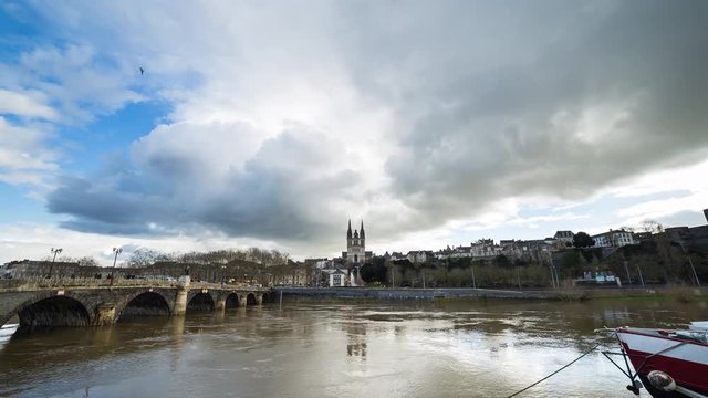 Angers, France Cathedral and River Day Timelapse