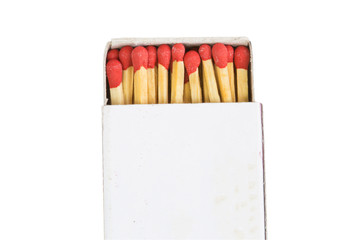 Match sticks in box with clipping path isolated on white backgro