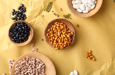 Various of beans on paper