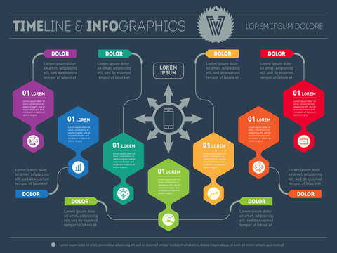 Vector infographic of technology or education process with 7 par