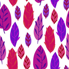 Cute hand drawn Leaves ornament. Colorful Vector seamless pattern.
