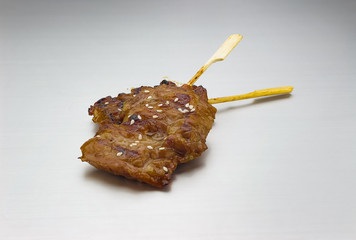 Thai food grilled pork on .Aluminum bronze
