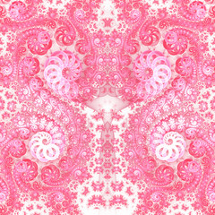 Abstract fantasy rose swirly ornament on white background. Symme