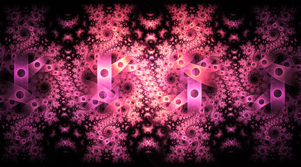 Abstract fantasy pink and violet spiral ornament on black backgr