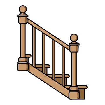 Stairs icon in cartoon style isolated on white background. Sawmill and timber symbol stock vector illustration.