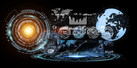 Digital datas on hologram screen on blue background