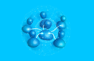 Digital blue social network on 3D rendering