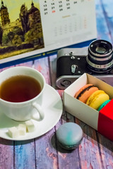 Still life with macaron cake