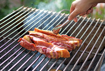 Grilled pork  on the grill.