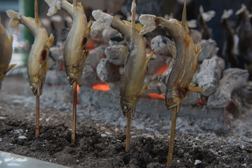 grilled fresh fish Trouts  at Kegon Waterfall nikko , Japan