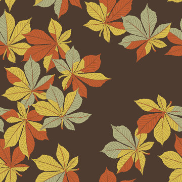 Fallen chestnut leaves. Autumn orange leaves seamless pattern