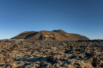 Iceland lava field at sunset