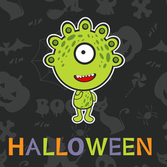 Halloween card with cute monster