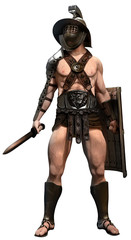 Gladiator in standing pose 3D illustration