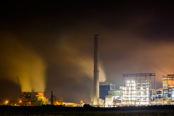 Petrochemical plant in night. Long exposure photography