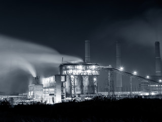 Petrochemical plant in night. Long exposure photography