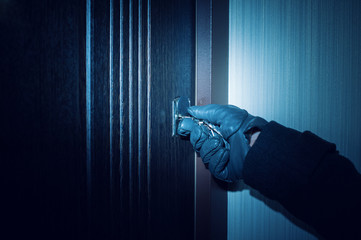 man in gloves opens the door Close up