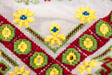 Fototapeta na wymiar Romanian traditional blouse - textures and traditional motifs, vintage textures