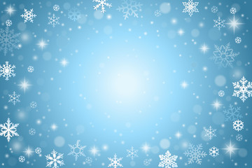 Naklejka na ściany i meble Abstract blue winter background with falling snowflakes