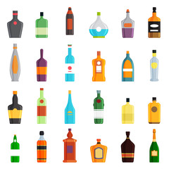 alcohol bottle flat icons set