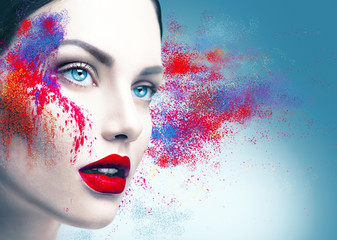 Fashion model girl portrait with colorful powder makeup