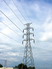 Fototapeta premium High voltage power pole sky background